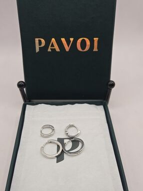 NEW PAVOI Silver Huggie Hoop Earring Set